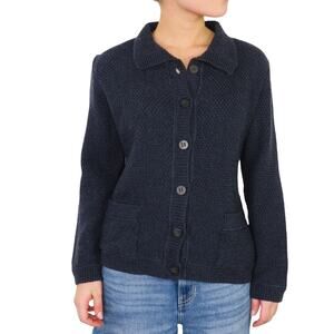 NINO COLOMBO Italy Merino Wool Knit Sweater Navy Blue Small Designer